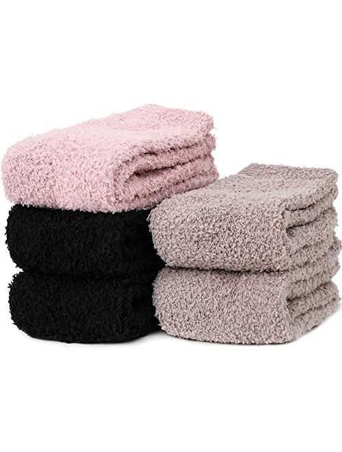 Oricordis Fuzzy Socks for Women, Soft Cozy Fluffy Plush Stocking Super Warm Thick Winter Sleep Socks Microfiber Slipper Cabin Fleece Socks 5 Pairs for Home Indoor