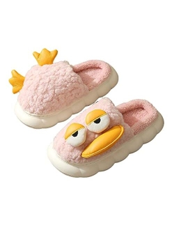 Rungion Women Men Trendy Fluffy Faux Fur Warm Soft House Slippers Funny Cute Lying Flat Duck Animal Indoor Outdoor Fashion Shoes