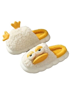 Rungion Women Men Trendy Fluffy Faux Fur Warm Soft House Slippers Funny Cute Lying Flat Duck Animal Indoor Outdoor Fashion Shoes