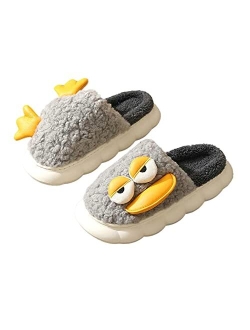 Rungion Women Men Trendy Fluffy Faux Fur Warm Soft House Slippers Funny Cute Lying Flat Duck Animal Indoor Outdoor Fashion Shoes