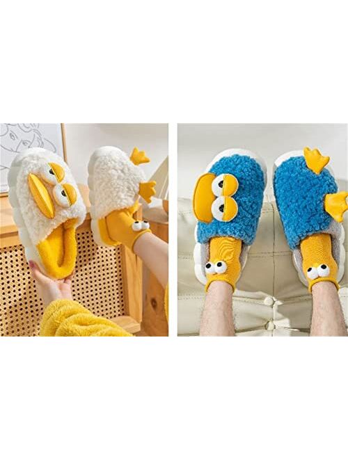 Rungion Women Men Trendy Fluffy Faux Fur Warm Soft House Slippers Funny Cute Lying Flat Duck Animal Indoor Outdoor Fashion Shoes