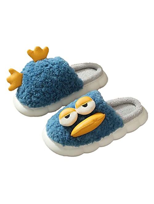 Rungion Women Men Trendy Fluffy Faux Fur Warm Soft House Slippers Funny Cute Lying Flat Duck Animal Indoor Outdoor Fashion Shoes