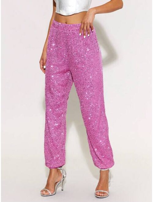 SHEIN BAE Sequin Elastic Waist Pants