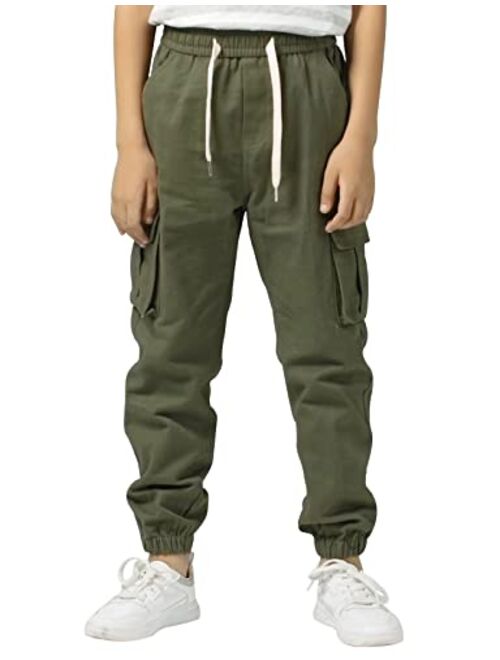 TLAENSON Boys Twill Cargo Pants Kids Drawstring Elastic Waist School Uniform Youth Joggers