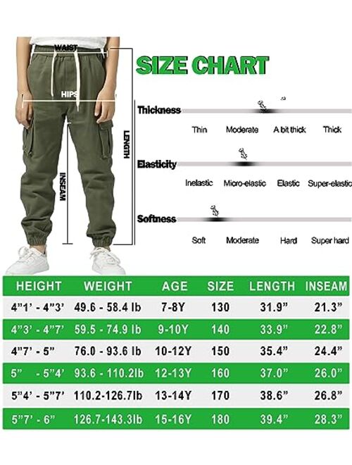 TLAENSON Boys Twill Cargo Pants Kids Drawstring Elastic Waist School Uniform Youth Joggers