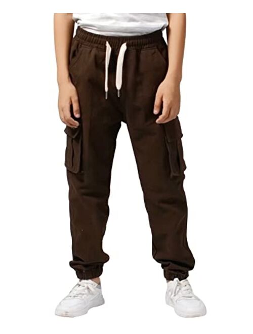 TLAENSON Boys Twill Cargo Pants Kids Drawstring Elastic Waist School Uniform Youth Joggers