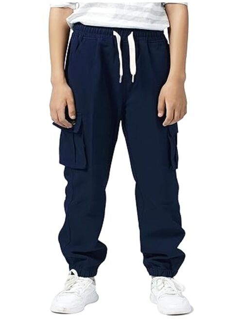 TLAENSON Boys Twill Cargo Pants Kids Drawstring Elastic Waist School Uniform Youth Joggers