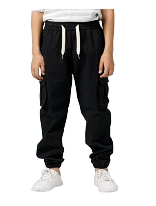 TLAENSON Boys Twill Cargo Pants Kids Drawstring Elastic Waist School Uniform Youth Joggers