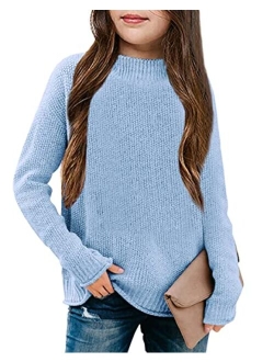 thefabland Girl's Long Sleeve Sweater Mock Neck Fall Soft Knit Pullover Jumper Tops