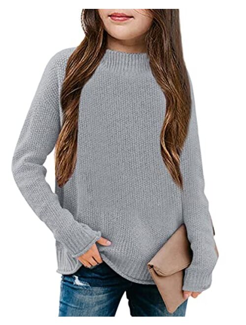 thefabland Girl's Long Sleeve Sweater Mock Neck Fall Soft Knit Pullover Jumper Tops