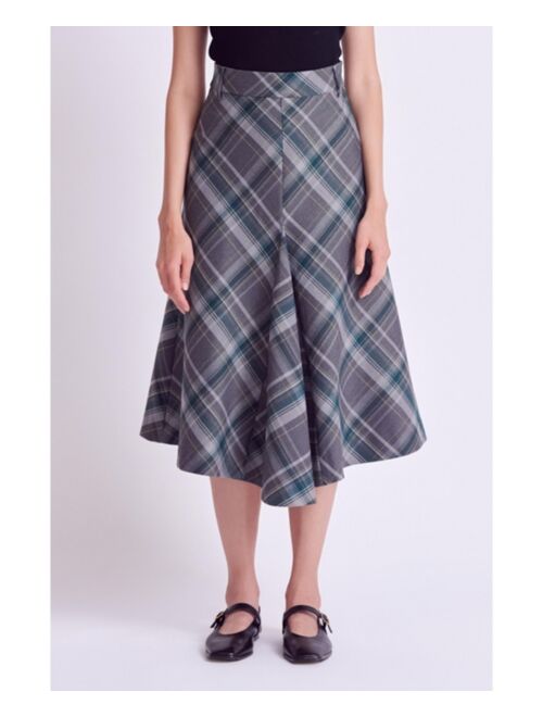 ENGLISH FACTORY Women's Plaid Midi A Line Skirt