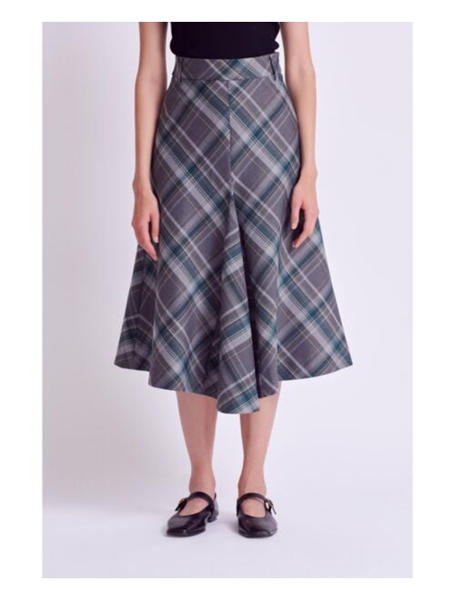 ENGLISH FACTORY Women's Plaid Midi A Line Skirt