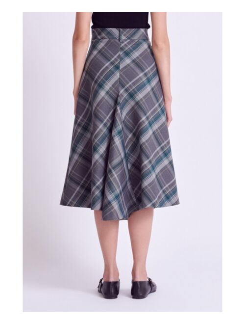 ENGLISH FACTORY Women's Plaid Midi A Line Skirt