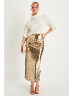 Dazzling Appearance Silver Sequin High Rise Midi Skirt