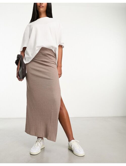 Bershka bodycon knitted midi skirt in sand