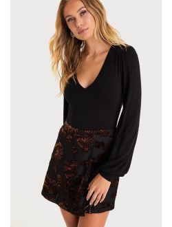 Date Night Bliss Black Burnout Velvet Paisley Mini Skirt