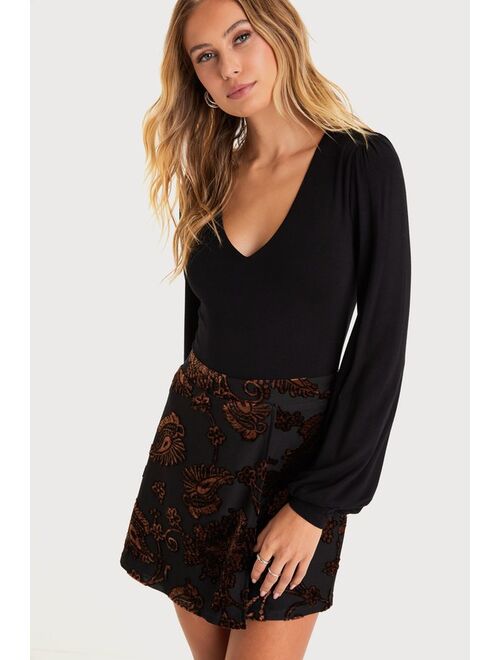 Lulus Date Night Bliss Black Burnout Velvet Paisley Mini Skirt