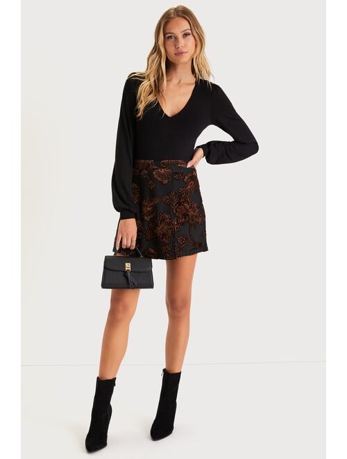 Lulus Date Night Bliss Black Burnout Velvet Paisley Mini Skirt