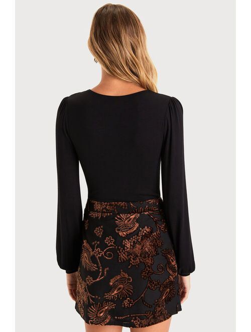 Lulus Date Night Bliss Black Burnout Velvet Paisley Mini Skirt