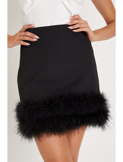 Lulus Fabulous Vision Black High-Rise Feather Mini Skirt