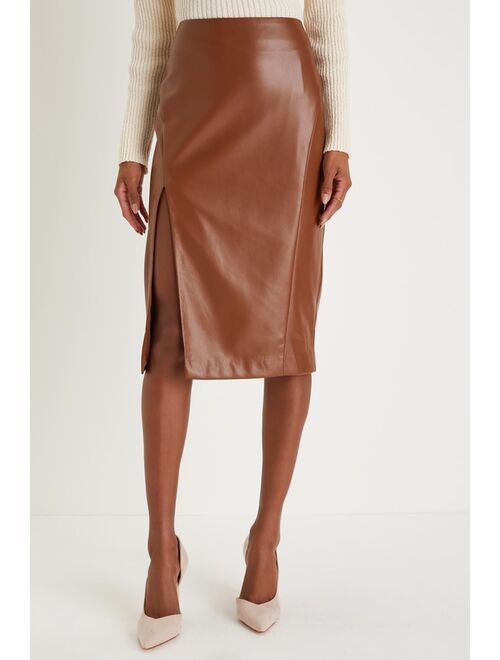 Lulus Mireya Brown Vegan Leather Pencil Skirt