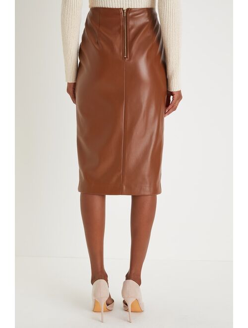 Lulus Mireya Brown Vegan Leather Pencil Skirt