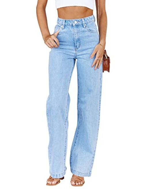 PLNOTME Women's High Waisted Jeans Boyfriend Baggy Straight Leg Casual Denim Pants