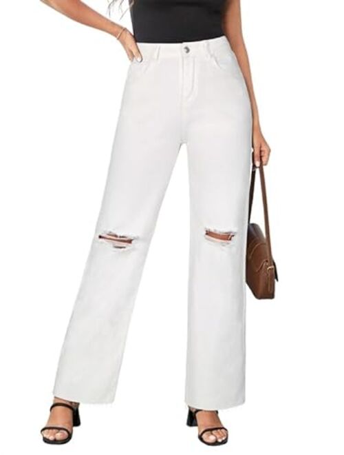 Genleck Women Crossover Wide Leg Jeans Stretch Baggy Jeans High Waisted Trendy Boyfriend Jeans Crisscross Y2K 90s Pants