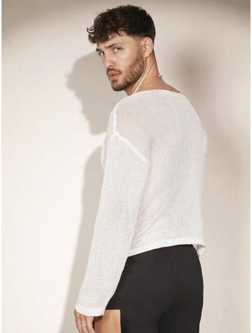 Manfinity Fever City Men Drop Shoulder Sheer Sweater