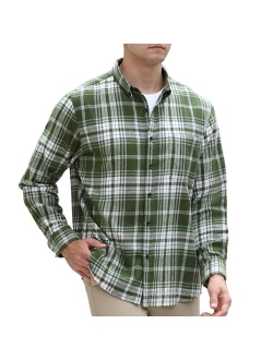 MAXJON Mens Flannel Shirts Long Sleeve,Flannels for Men Button Down Plaid 100% Cotton with Single Pocket