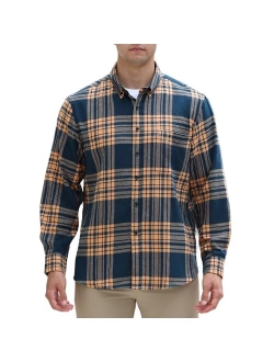 MAXJON Mens Flannel Shirts Long Sleeve,Flannels for Men Button Down Plaid 100% Cotton with Single Pocket