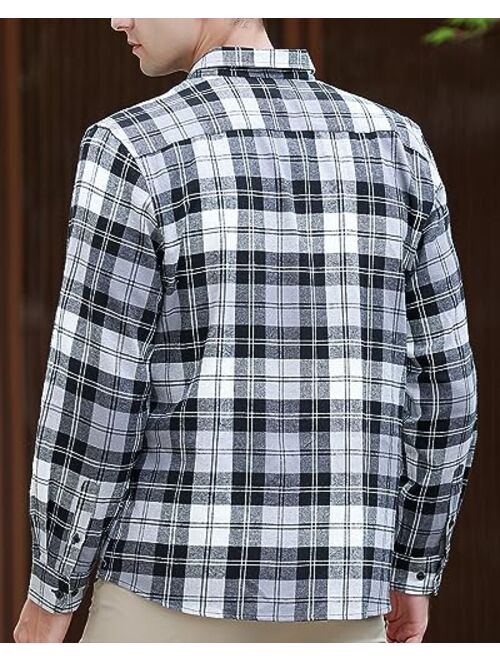 MAXJON Mens Flannel Shirts Long Sleeve,Flannels for Men Button Down Plaid 100% Cotton with Single Pocket