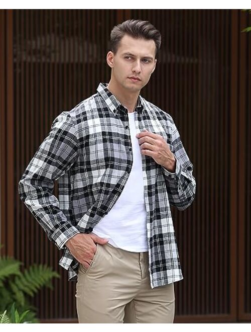 MAXJON Mens Flannel Shirts Long Sleeve,Flannels for Men Button Down Plaid 100% Cotton with Single Pocket