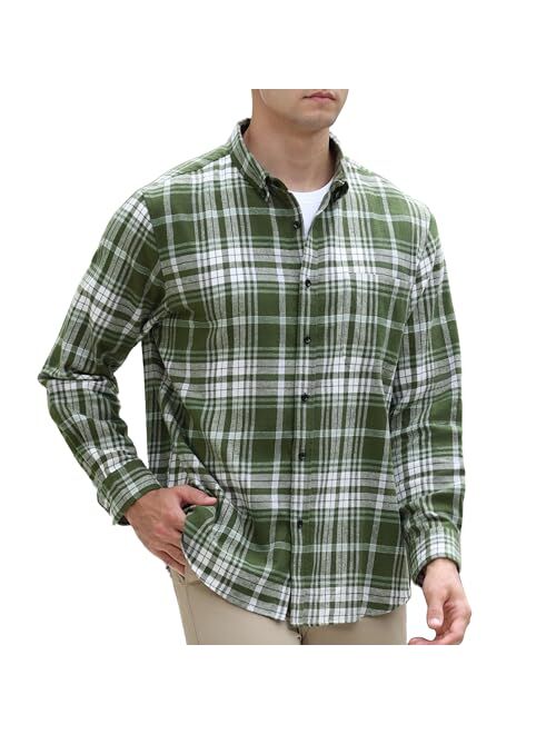 MAXJON Mens Flannel Shirts Long Sleeve,Flannels for Men Button Down Plaid 100% Cotton with Single Pocket