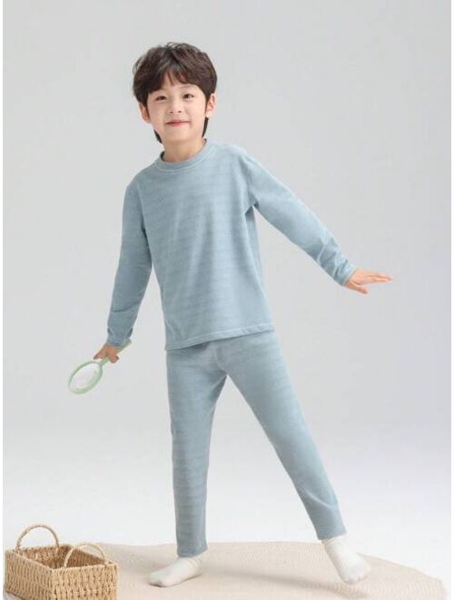 Shein Toddler Boys' 2pcs/set Skin-friendly Comfortable Thermal Underwear Set, Home Wear, Winter