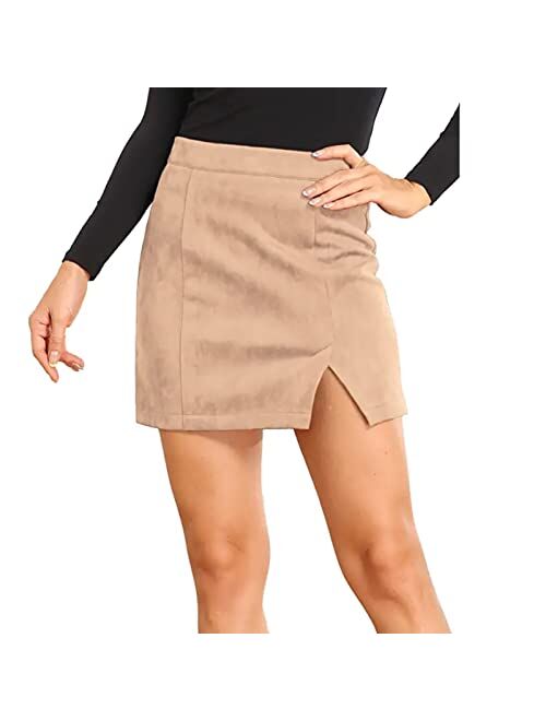 Aliwendy Women's Faux Suede Mini Skirt Sexy Criss Cross Tight Bodycon High Waist Stretch Short Mini Skirt