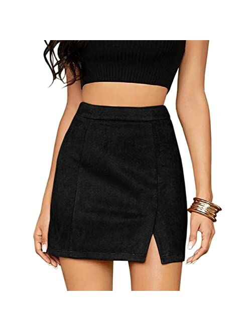 Aliwendy Women's Faux Suede Mini Skirt Sexy Criss Cross Tight Bodycon High Waist Stretch Short Mini Skirt