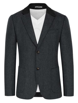 Mens Herringbone Blazer Vintage Tweed Wool Blend Sport Coat Jacket