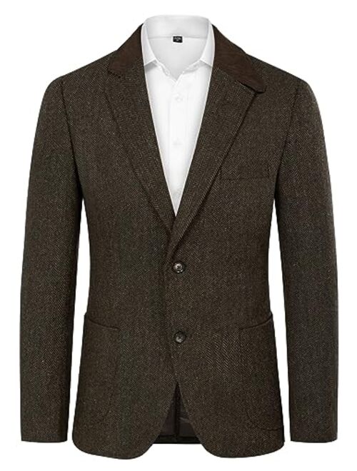 PJ PAUL JONES Mens Herringbone Blazer Vintage Tweed Wool Blend Sport Coat Jacket