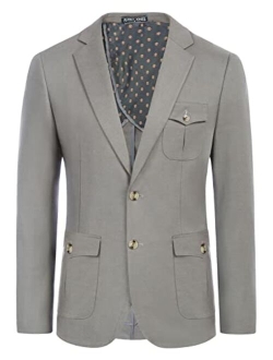 Mens Linen Blended Sport Coats Casual Suit Blazer with Pockets