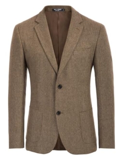 Men's Herringbone Blazer Coat Wool Blend Blazers Notch Lapel Two Button Suit Jackets