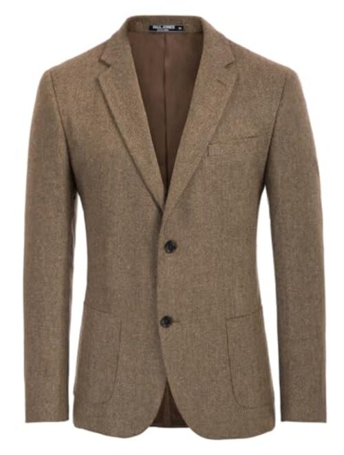 PJ PAUL JONES Men's Herringbone Blazer Coat Wool Blend Blazers Notch Lapel Two Button Suit Jackets