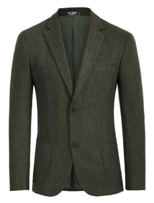 PJ PAUL JONES Men's Herringbone Blazer Coat Wool Blend Blazers Notch Lapel Two Button Suit Jackets