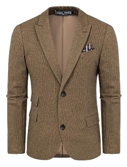 Men's Vintage Herringbone Tweed Blazers British Wool Blend Sport Coat Jacket