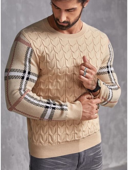 Manfinity Homme Men Plaid Pattern Cable Knit Sweater