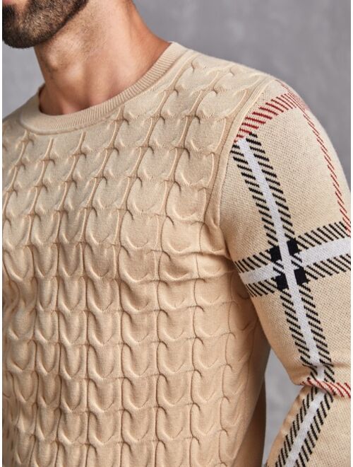 Manfinity Homme Men Plaid Pattern Cable Knit Sweater