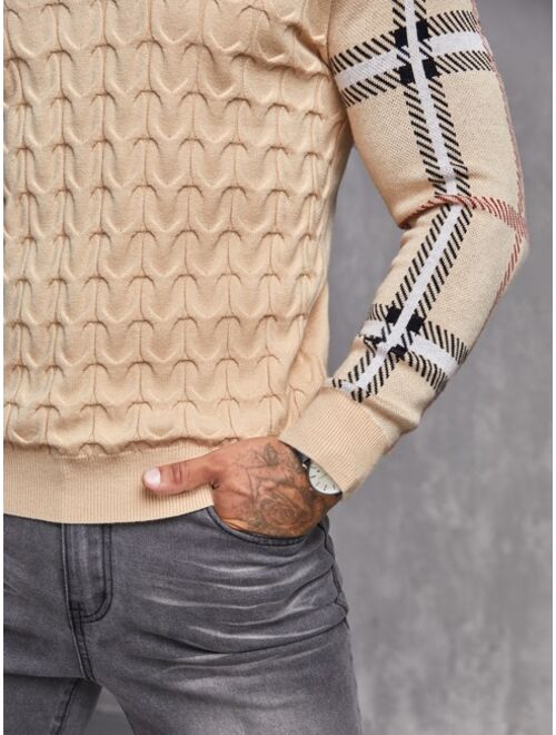 Manfinity Homme Men Plaid Pattern Cable Knit Sweater