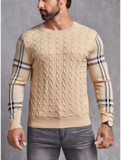 Manfinity Homme Men Plaid Pattern Cable Knit Sweater