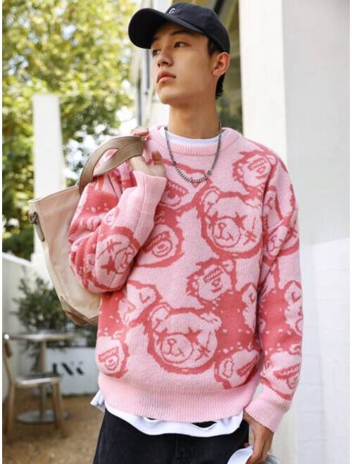 Manfinity Hypemode Men Bear Pattern Drop Shoulder Sweater