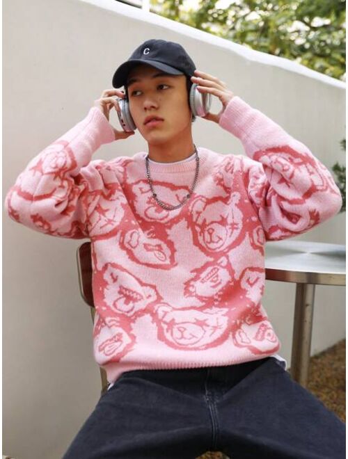 Manfinity Hypemode Men Bear Pattern Drop Shoulder Sweater